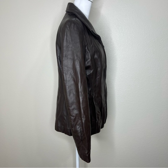 Jones New York Brown Fitted Full Zip Soft Genuine Leather Jacket Sz M - Picture 7 of 12